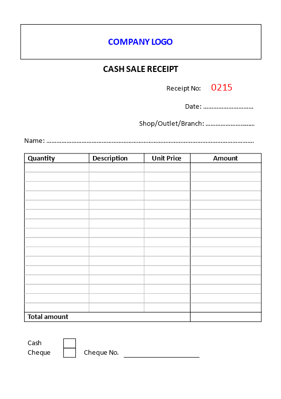 Cash Sale Receipt
