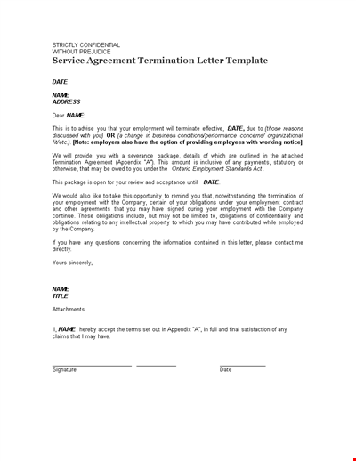 Service Agreement Termination Letter Template