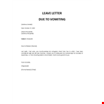 Leave Letter due to Vomiting example document template