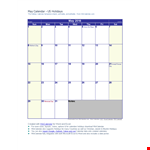 Printable Blank Calendar With Holidays example document template