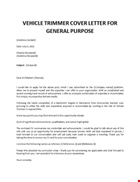 Vehicle Trimmer cover letter