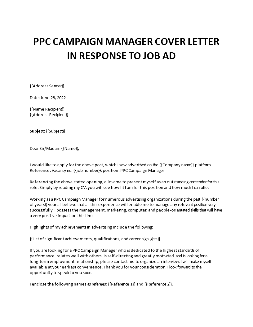 ppc campaign manager sample application letter 