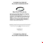 Film Private Placement Memorandum | Company Network | Black Cable example document template