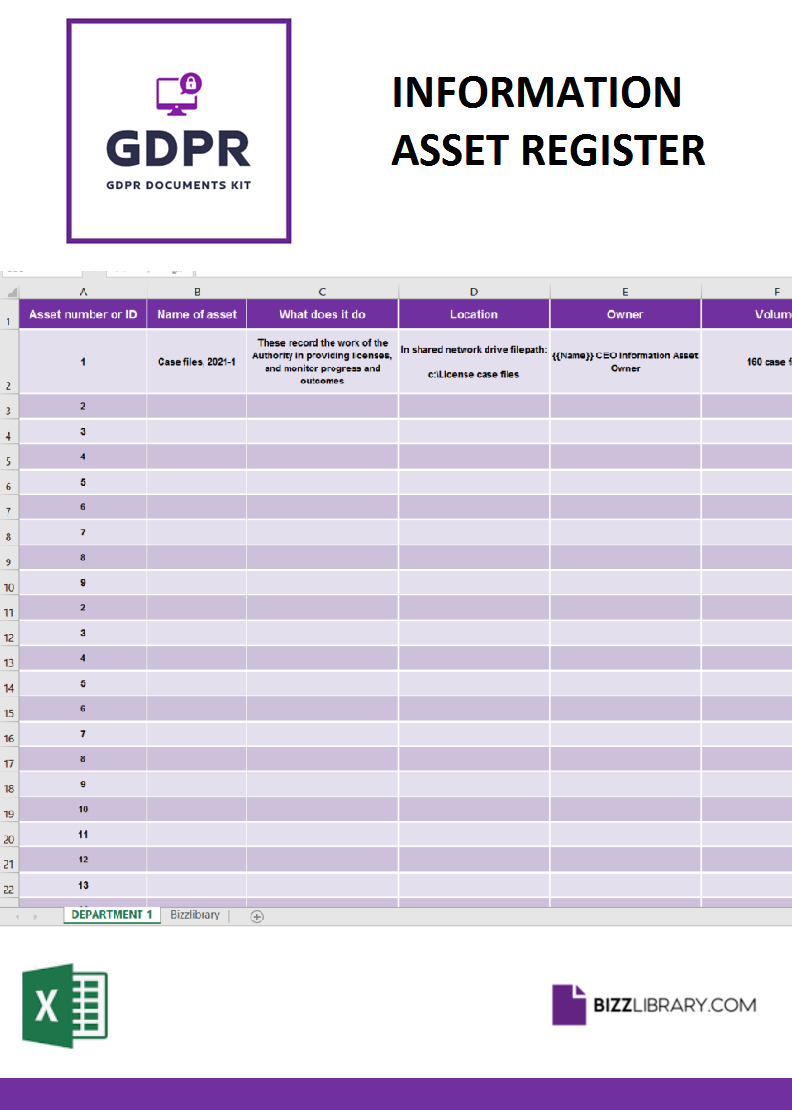 gdpr information asset register (iar) spreadsheet  template