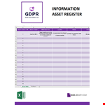 GDPR Information Asset Register (IAR) Spreadsheet  example document template
