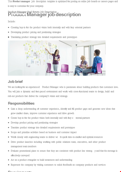 Product Manager Real Estate Job Description