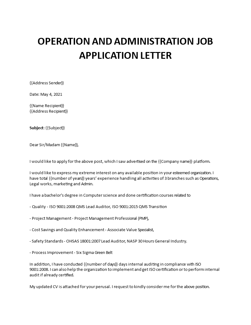 business operations assistant 1 cover letter