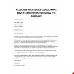 Accounts Receivable Clerk sample cover letter example document template