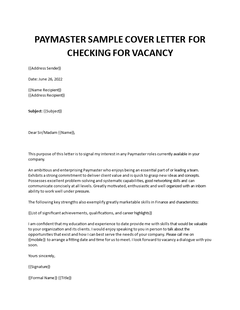 paymaster sample cover letter Main Image paymaster sample cover letter