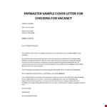 Paymaster sample cover letter example document template