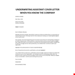 Underwriting Assistant cover letter example document template