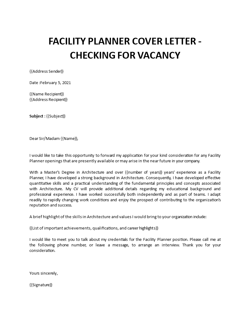 facility director cover letter