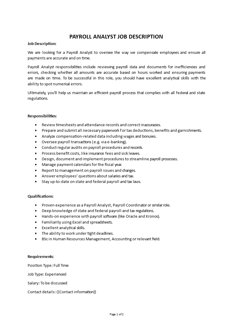 payroll analyst job description Main Image payroll analyst job description