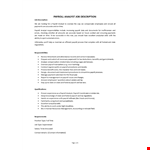 Payroll Analyst Job Description  example document template