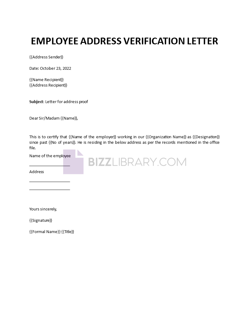 employee address verification letter template