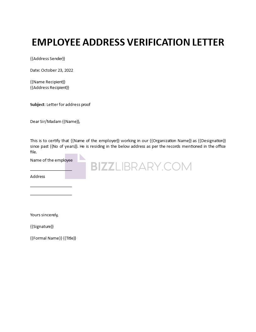 employee address verification letter Main Image employee address verification letter template