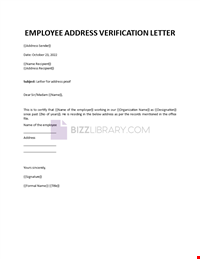 Employee Address Verification Letter