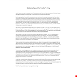Welcome Speech for Freshers Party example document template 