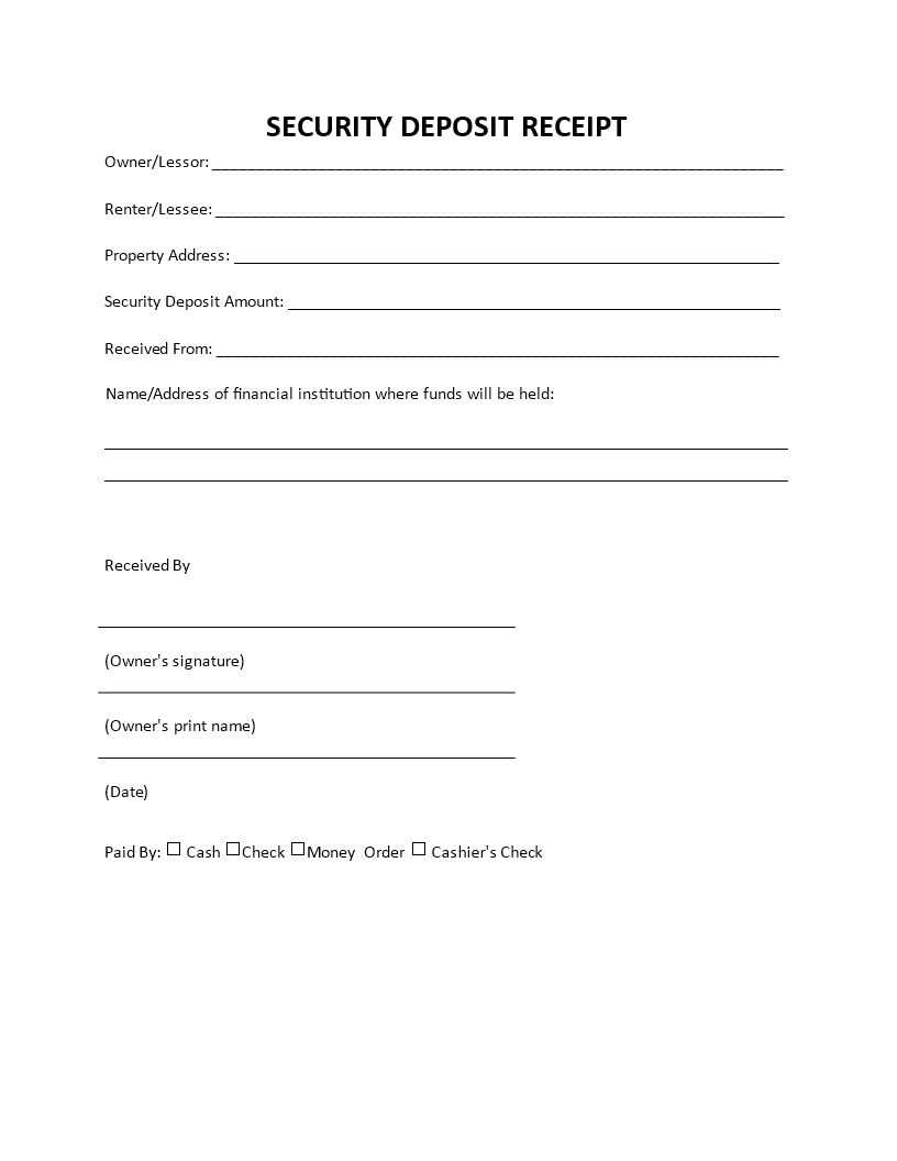 Security Deposit Receipt Template