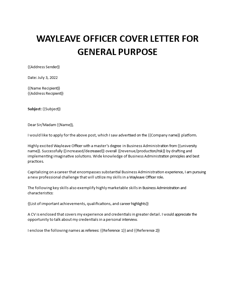 wayleave officer cover letter