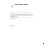 Formal Resignation Letter Format Example Without Notice Period example document template