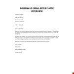 Follow up email after phone interview example document template 