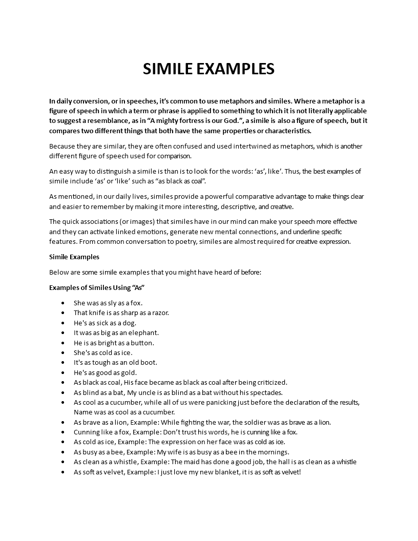 simile examples template