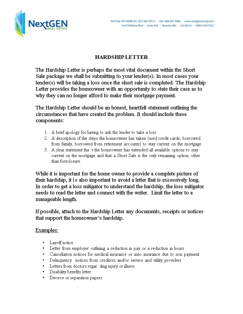 Credit Card Hardship Letter Template