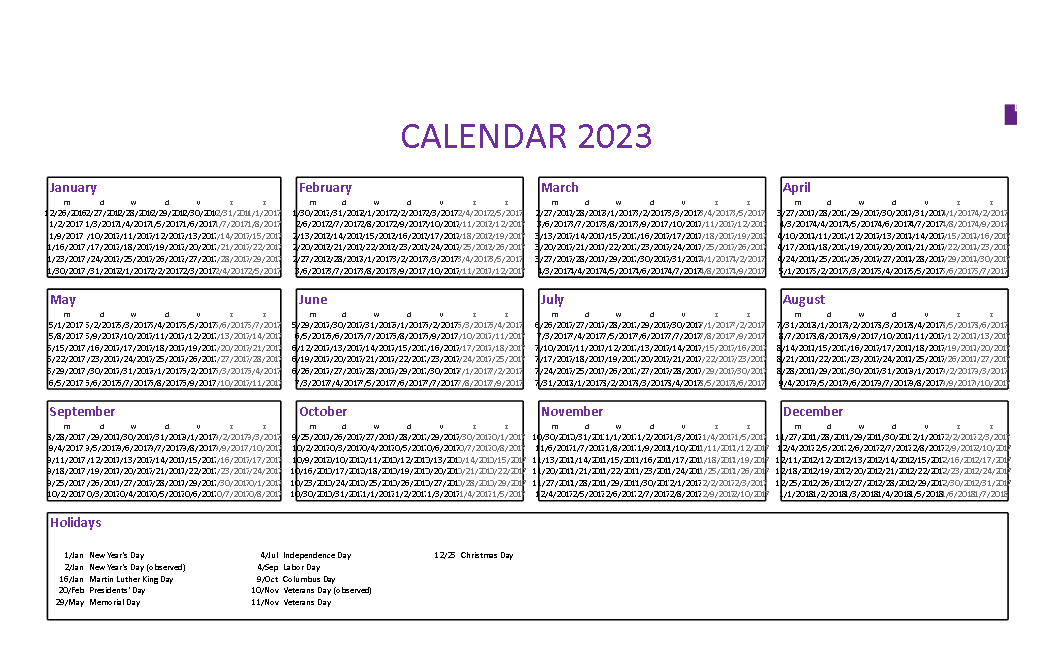 calendar 2023 excel example