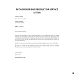 Sample apology letter to customer for bad product example document template