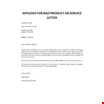 Sample apology letter to customer for bad product example document template 