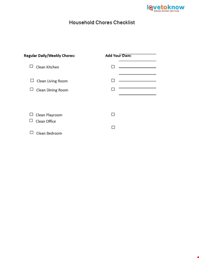 Weekly Household Chore Checklist Template - Simplify Your Cleaning and Household Chores