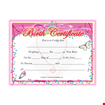 Printable Cute Baby Girl Birth Certificate Template Pdf example document template