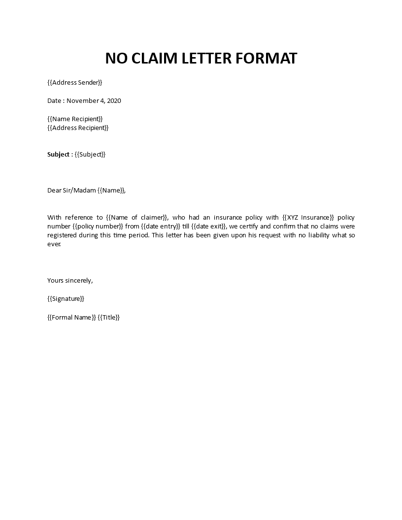 no claim letter template