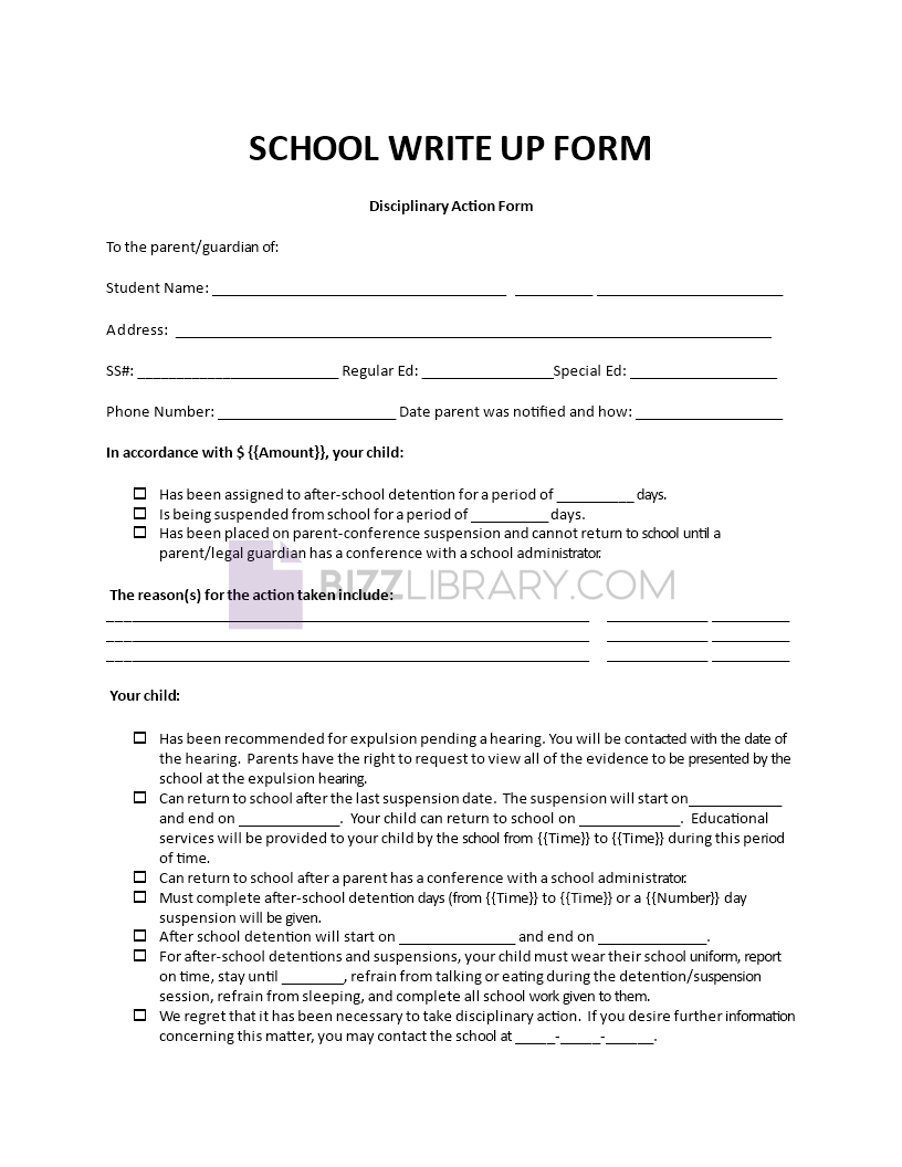 school write up form