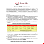 Christmas Operating Schedule example document template