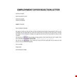 Employment Offer Rejection Letter example document template