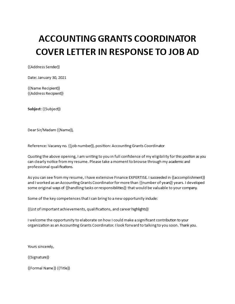 budget coordinator cover letter template