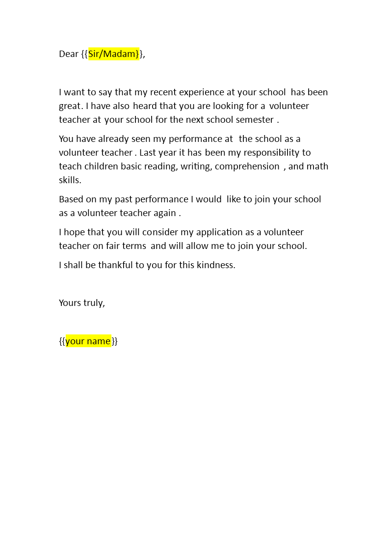 application letter for volunteer teaching job