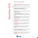 Personal Financial Calendar example document template