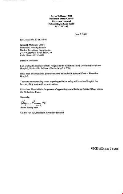 Radiation Safety Officer Resignation Letter Example - PDF Download | Slapiklwh Safety