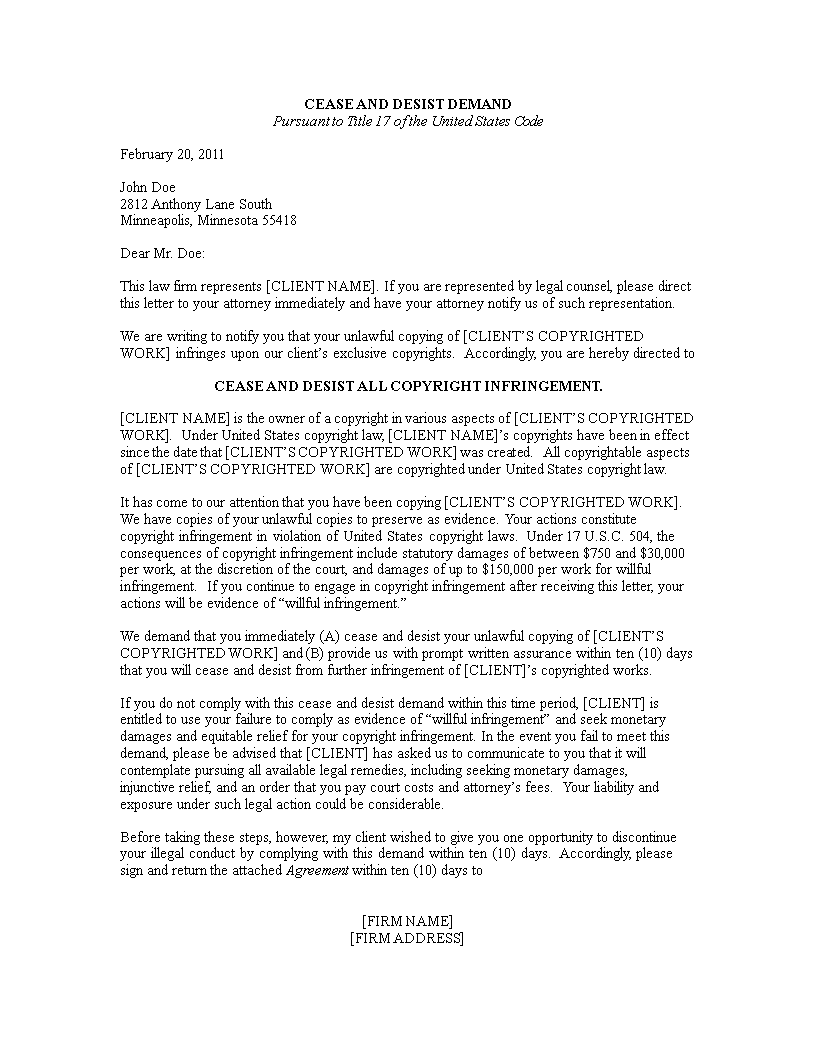 Cease And Desist Template for Copyright Infringement | Protect Your Rights