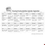 Preschool Monthly Activities: Music, Cooking, Reading for Child example document template