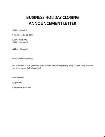Holiday closing notice sample
