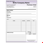 Purchase Order Template in Excel (PO) example document template 