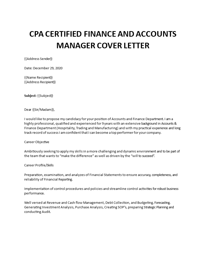 certified financial accountant cover letter template