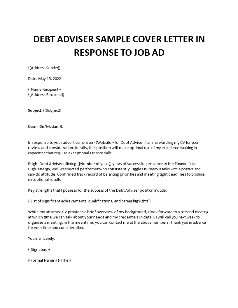 debt adviser sample cover letter Main Image debt adviser sample cover letter