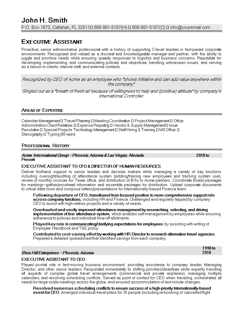 executive assistant resume headline