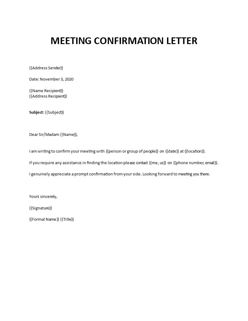 Meeting confirmation letter