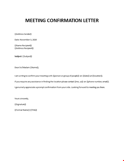 Meeting confirmation letter